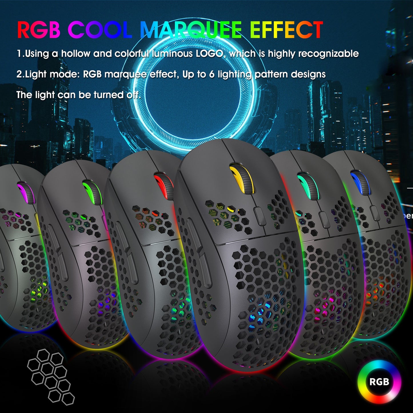 Lightweight Wireless Mesh 2.4G Gaming Mouse - RGB Luminous