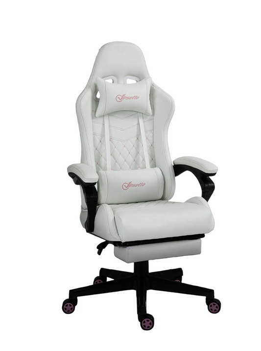 High Back Leather Gaming Chair White/Pink