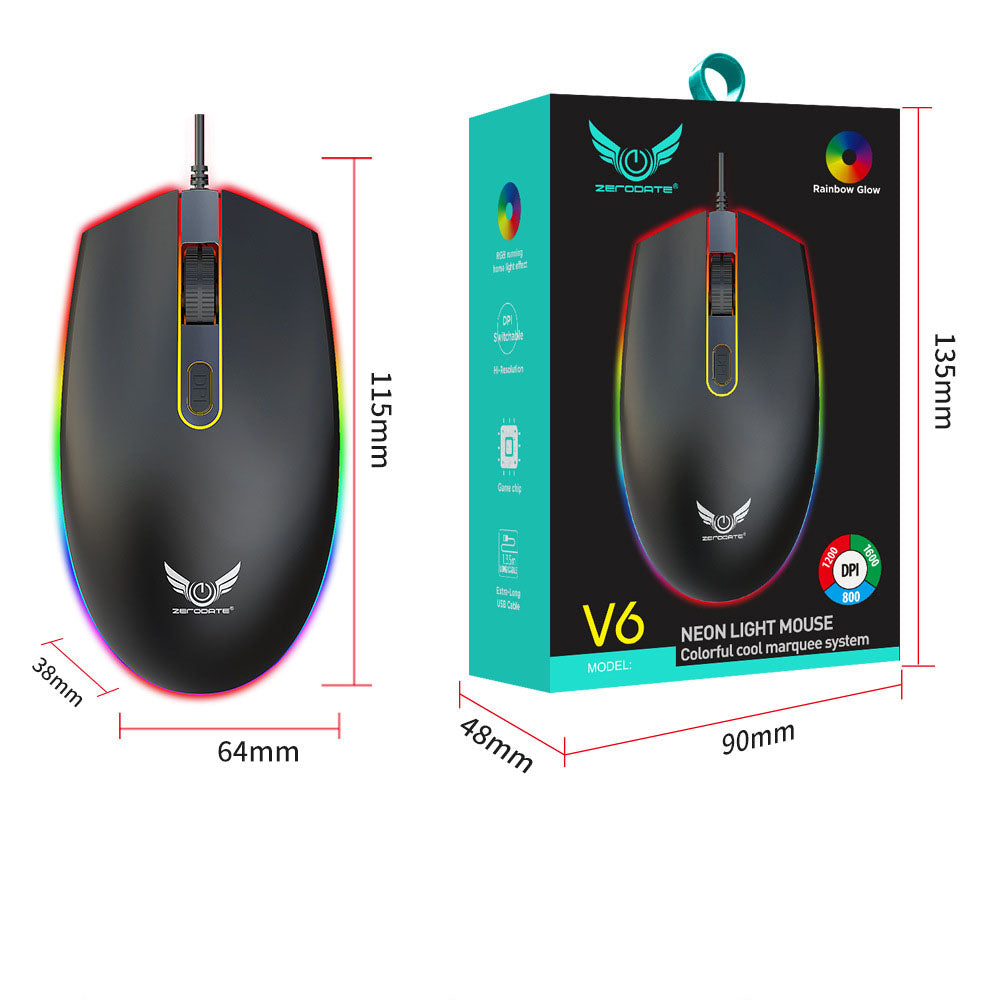 USB Illuminated Wired Mouse for E-Sports with Colorful RGB Scrolling Light