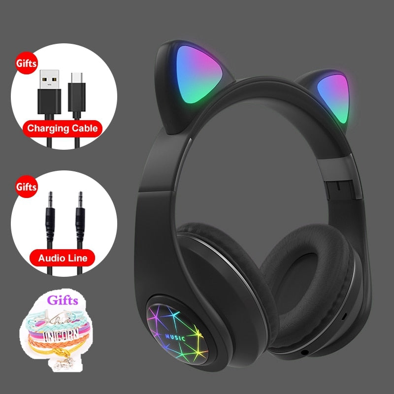RGB Cat Ear Headphones - Bluetooth 5.0 & Noise Cancelling