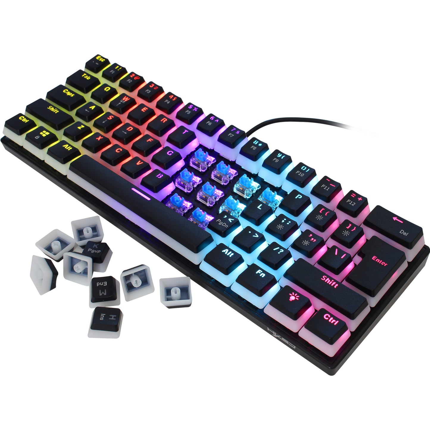 61-Key Wired Mechanical Keyboard with Blue Switches and Color Backlit Pudding Keycap Design