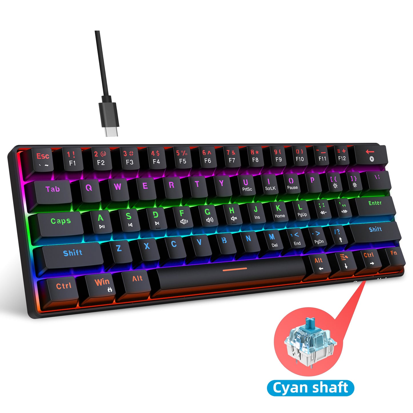 61-Key Mechanical Keyboard - Backlit Blue Axis Gaming Keyboard