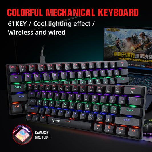 Mechanical 61 Wired RGB Keyboard with Blue Switches for Gaming and Office Use