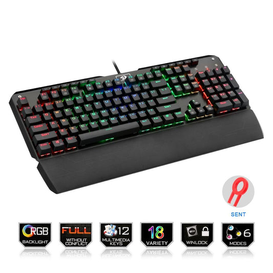 USB Powered Mechanical Gaming Keyboard - Ergonomic RGB LED Backlit Keys