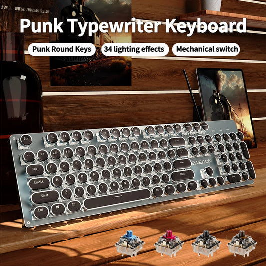 Typewriter Mechanical Gaming Keyboard with LED Backlighting