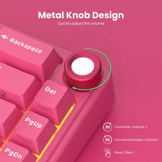 Gasket Mechanical Keyboard 65% 66-Key, RGB Backlit, Hot-Swappable, Wired, Volume Knob