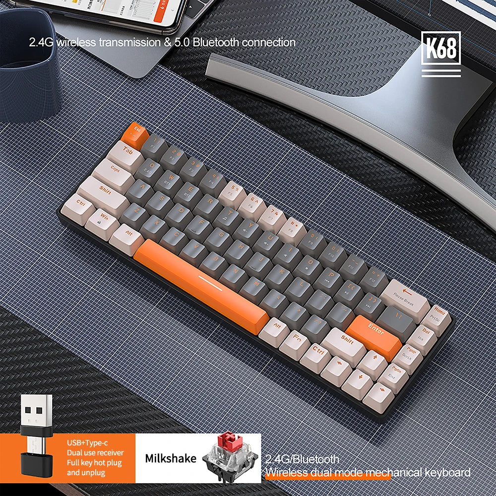 65 Percent Wireless Mechanical Keyboard Dual Mode Hot Swap - Red Switch