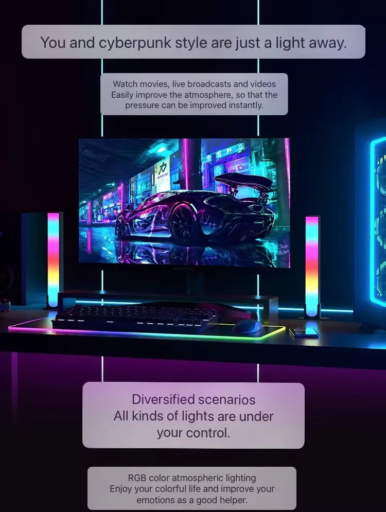RGB Rhythm Light Bars 180 Degree Smart LED For Gaming With Remote Control