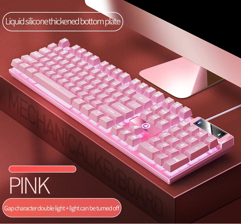 Pink Keyboard With White Pink Keycaps 104 Keys Wired Gaming Keyboard