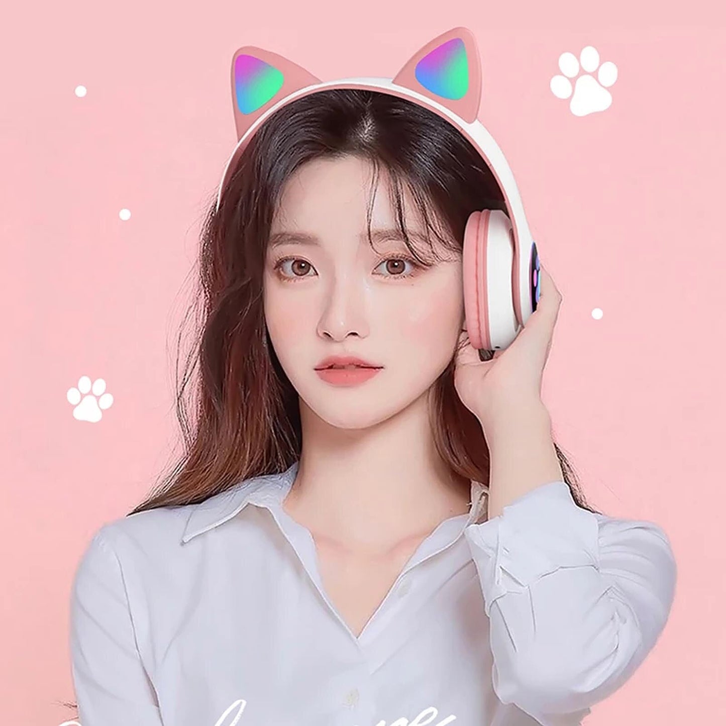 Over Ear Music Headset with Glowing Cat Ear Design