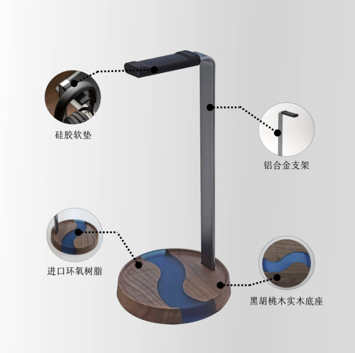 Premium Walnut Wood Headphone Stand