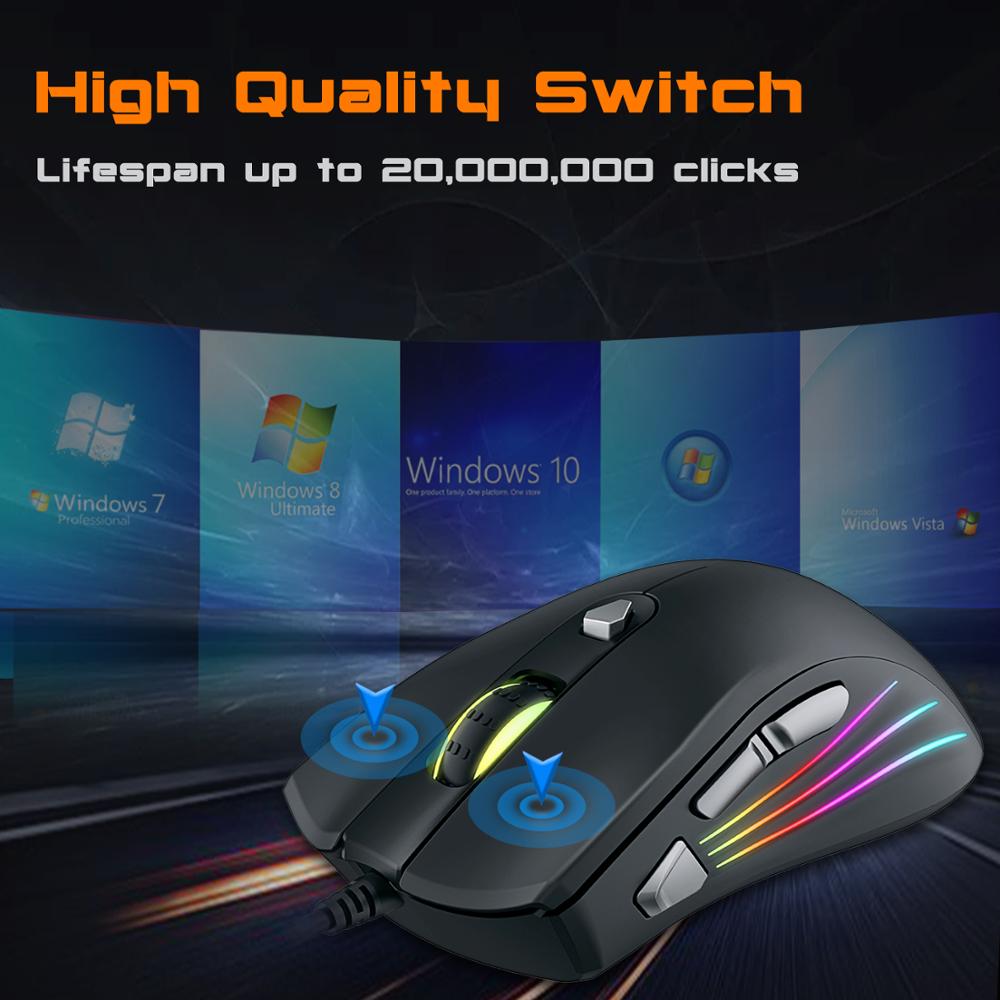 Professional RGB Backlit Gaming Mouse - Wired Optical Sensor - 3200/7200 DPI