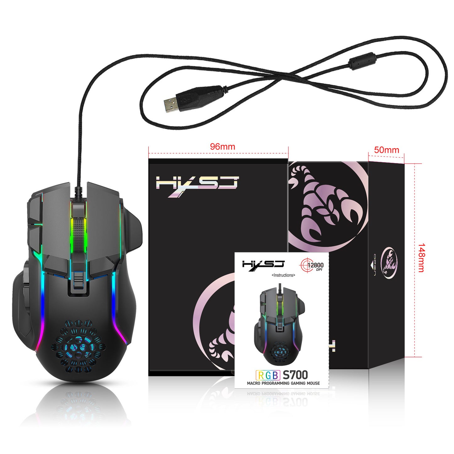 Programmable Gaming Mouse with RGB Lighting - 12800 DPI