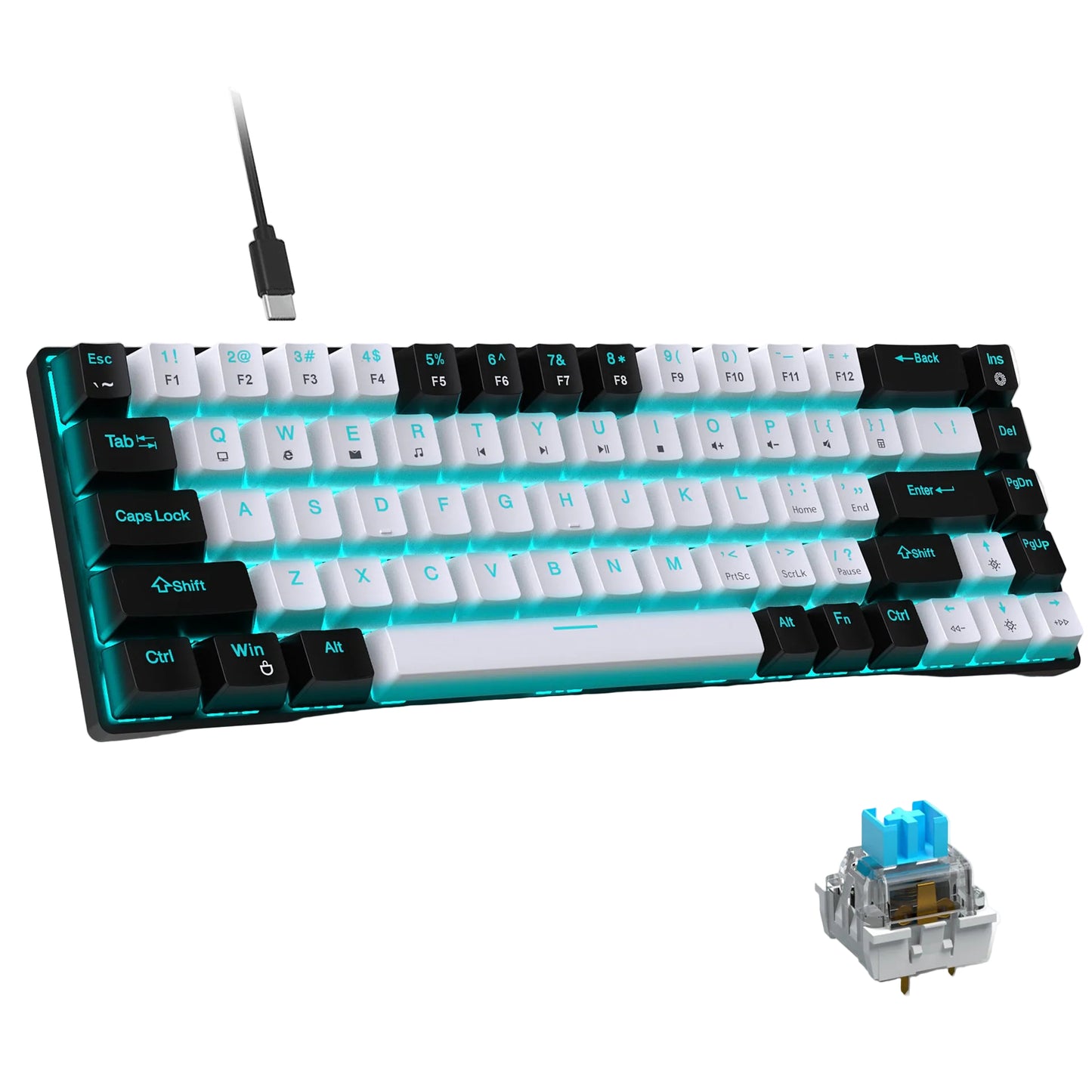 60% Mechanical Keyboard with Customizable Color Blocked Keycaps - 68 Keys