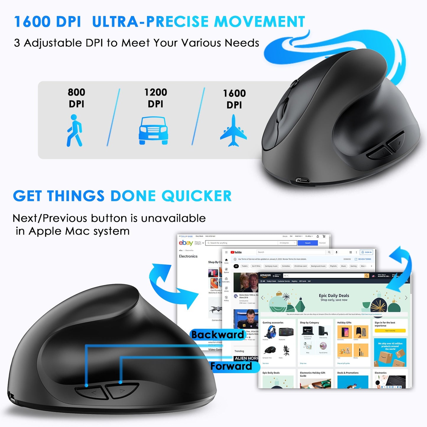 Ergonomic Vertical Silent Wireless Mouse