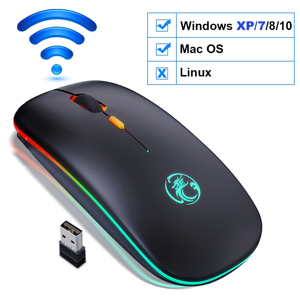 Wireless RGB Rechargeable Mouse - Ergonomic & Silent