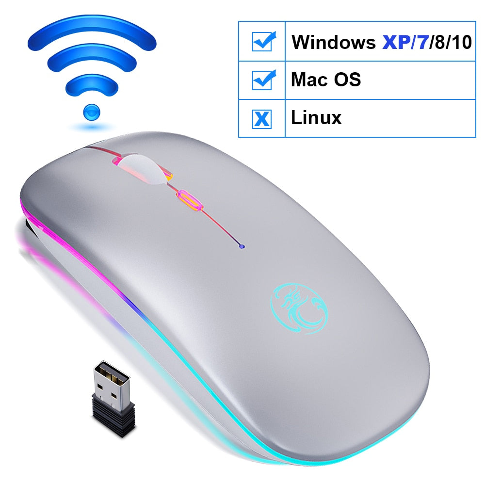 Wireless RGB Rechargeable Mouse - Ergonomic & Silent