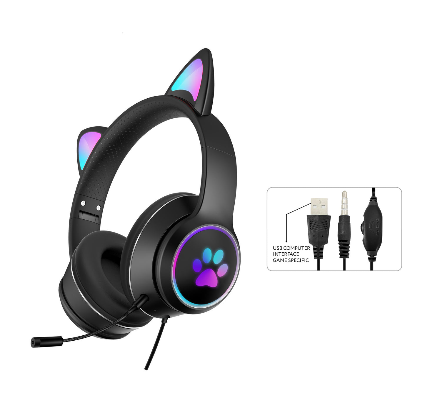 RGB Luminous Cat Ear Wired Headset - Perfect for Gaming & Learning