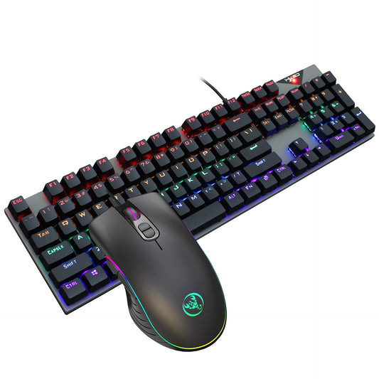 Suspended Keycaps RGB Illuminated Mechanical Feel Wired Keyboard and Mouse Gaming Set