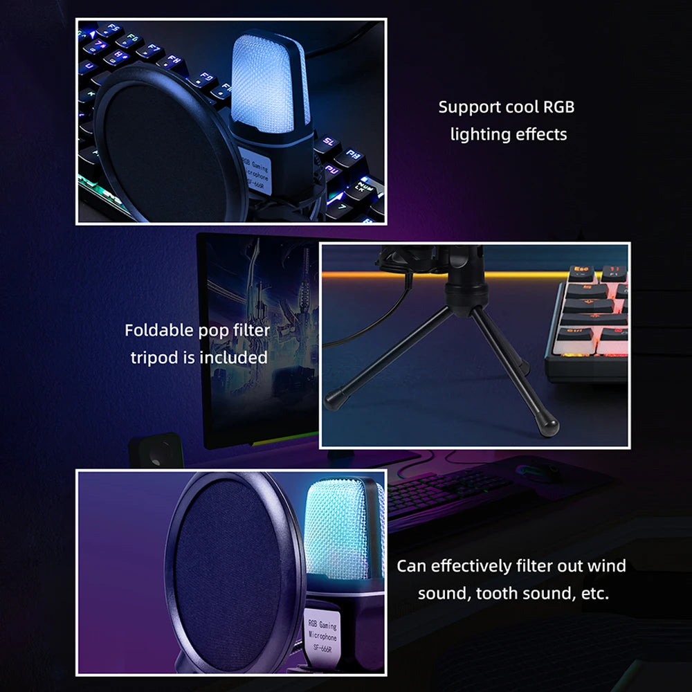 RGB USB Condenser Microphone With Shock Mount For Gaming And Streaming