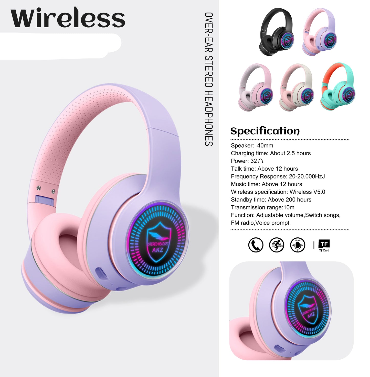 High Quality Wireless Bluetooth Headset with RGB Light