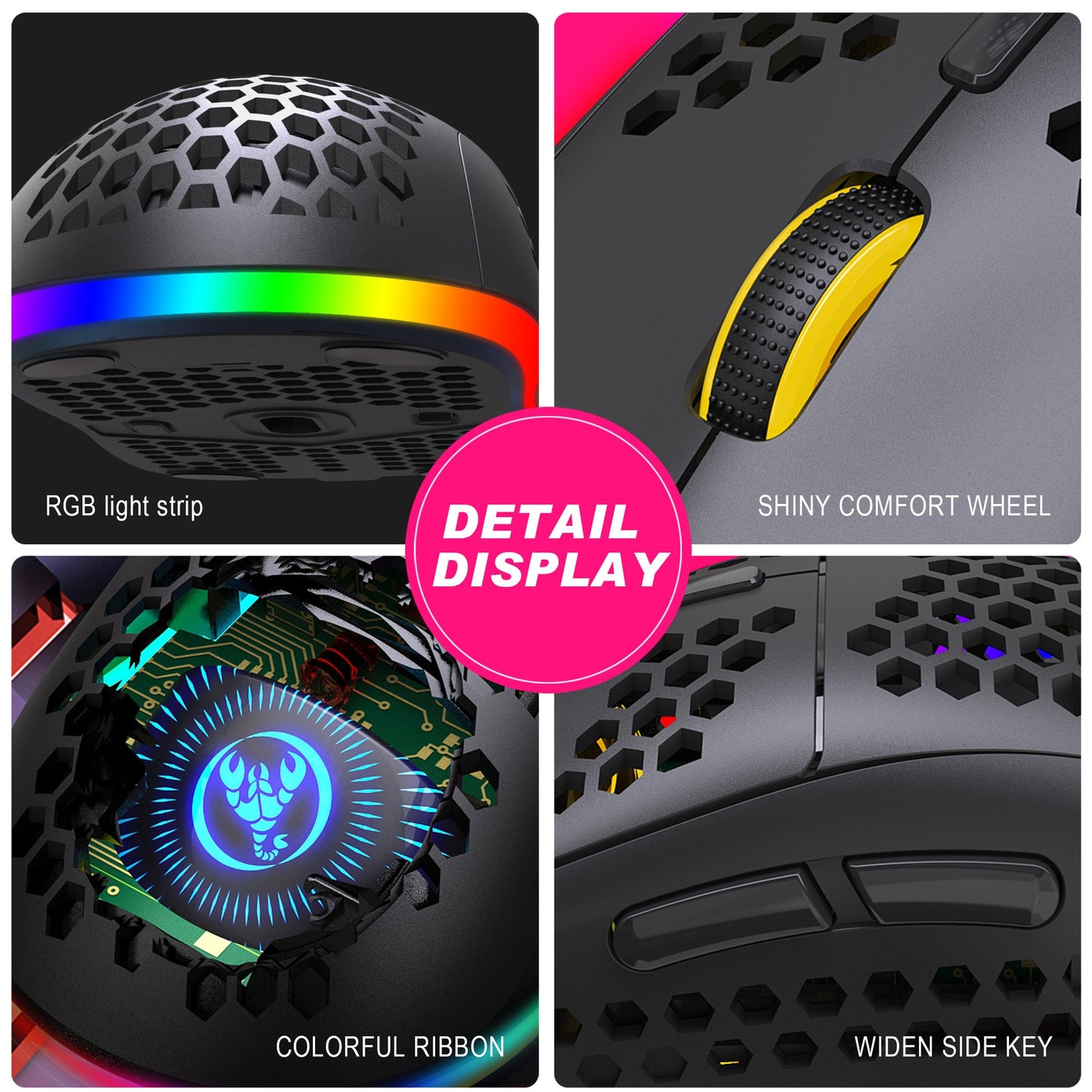 Lightweight Wireless Mesh 2.4G Gaming Mouse - RGB Luminous