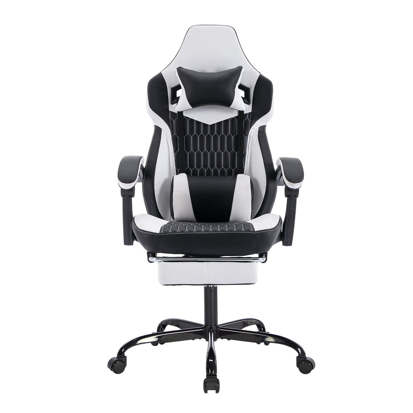 Gaming Chair With Footrest High Back PVC Leather Ergonomic Lumbar Support Racing Style Black White