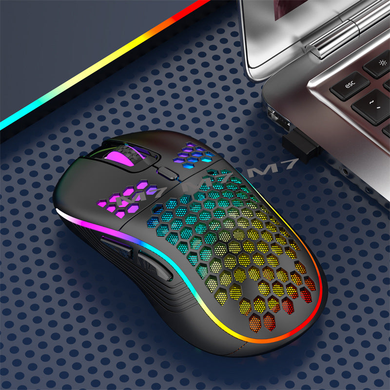 2.4G Wireless Mesh Mouse - Lightweight RGB Gaming Mouse