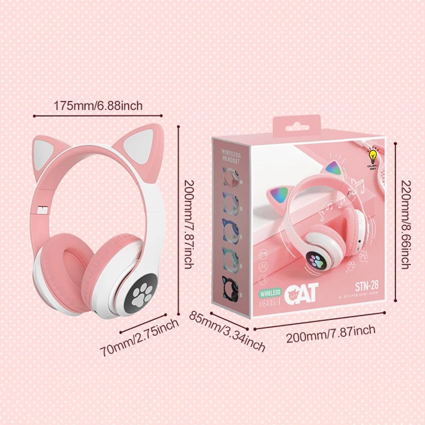 Over Ear Music Headset with Glowing Cat Ear Design