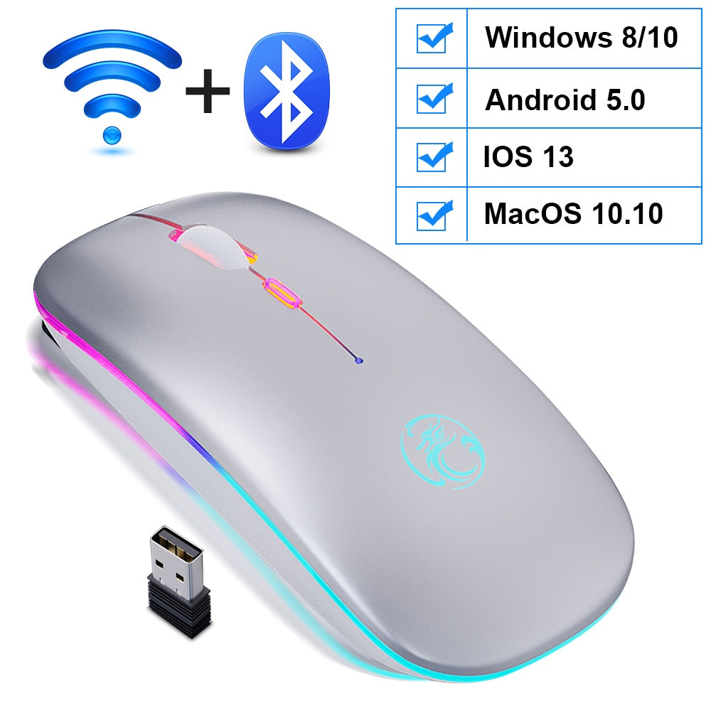 Wireless RGB Rechargeable Mouse - Ergonomic & Silent