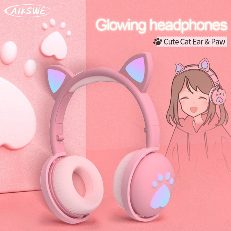 Bluetooth Headphones with LED Cat Ears