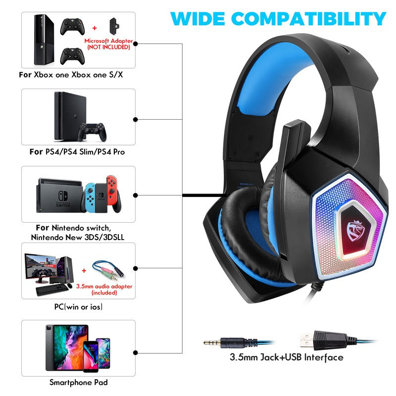 Colorful RGB Wired Head Mounted Gaming Headphones