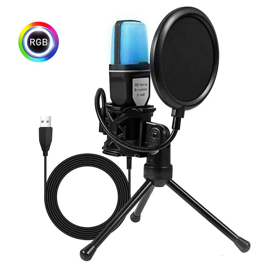 RGB USB Condenser Microphone With Shock Mount For Gaming And Streaming