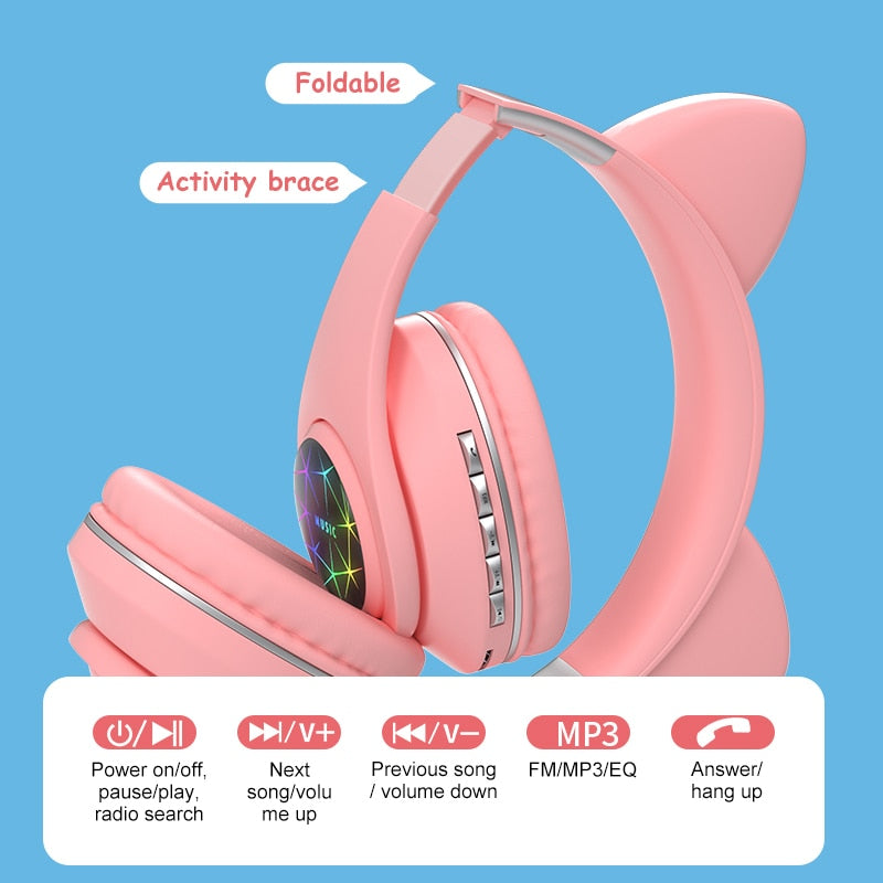RGB Cat Ear Headphones - Bluetooth 5.0 & Noise Cancelling