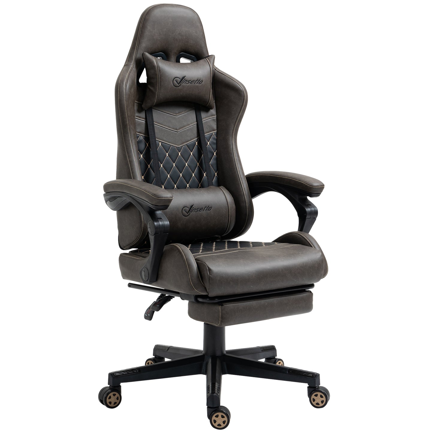 Dark Brown Baroque Racing Style Gaming Chair - Diamond Leather Pattern