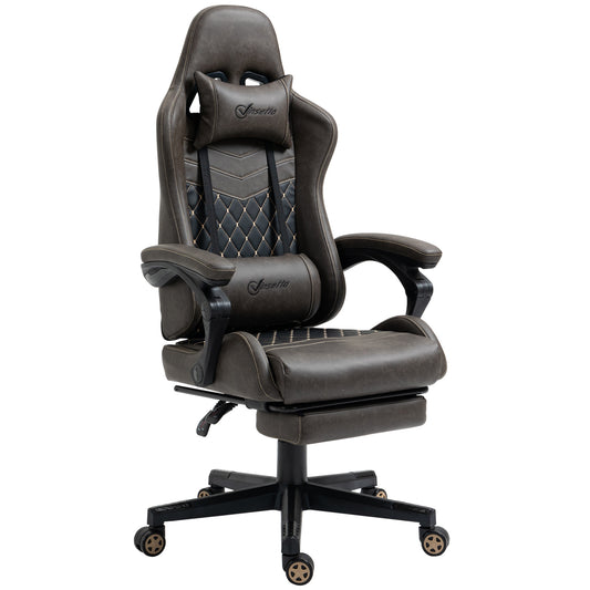 Dark Brown Baroque Racing Style Gaming Chair - Diamond Leather Pattern