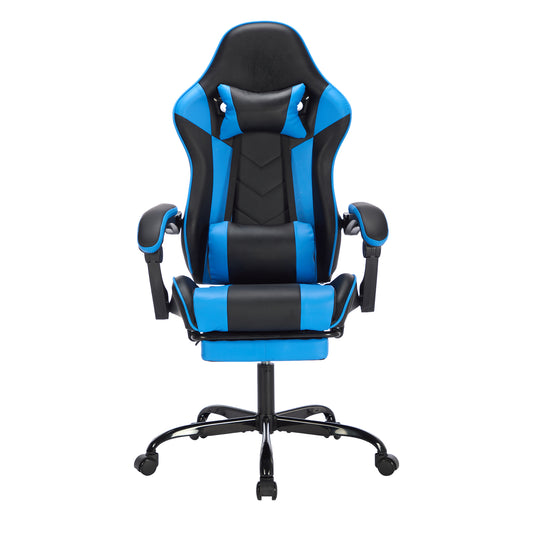 Ergonomic Gaming Chair With Lumbar Support And Footrest For Adults Black Blue