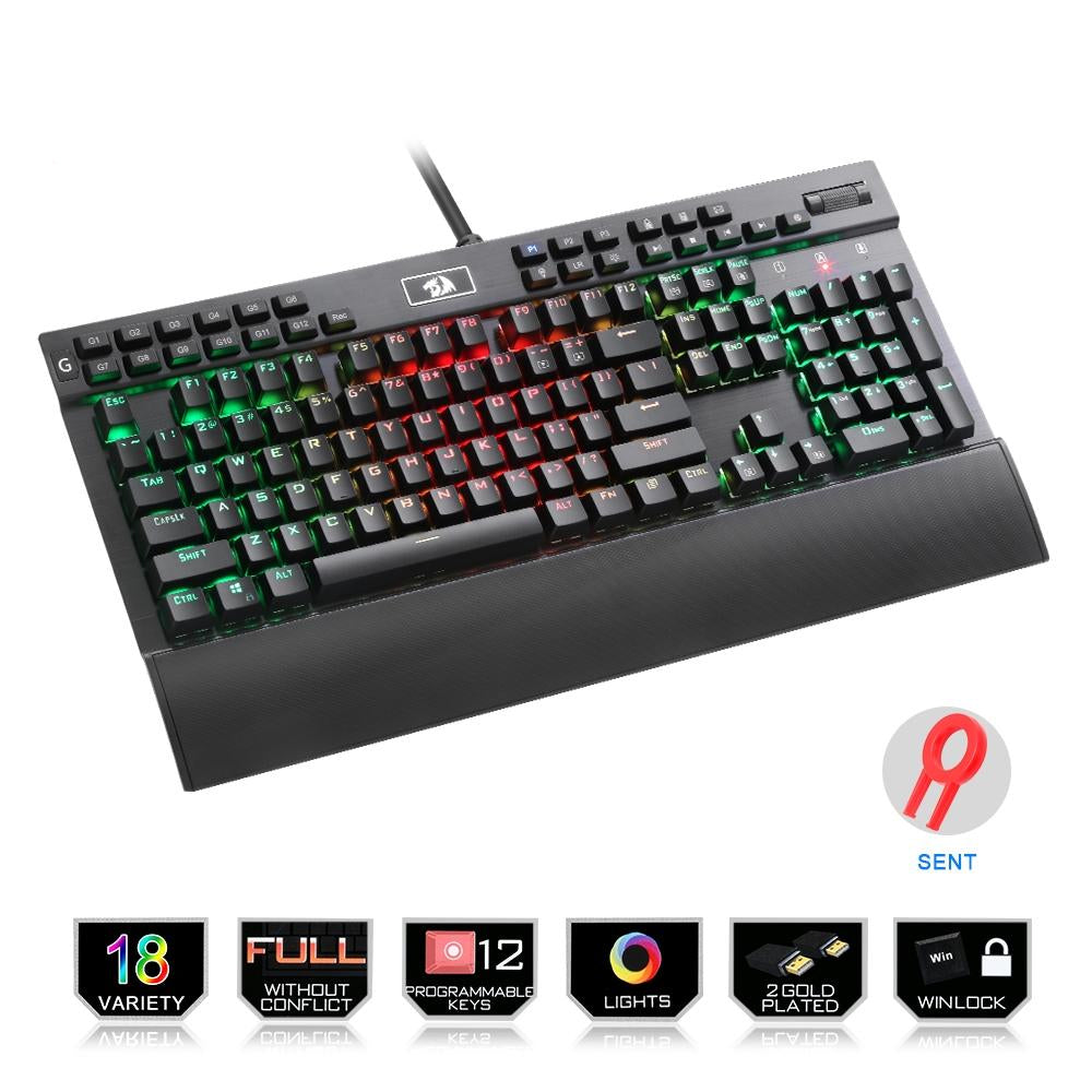 Professional Gaming Mechanical Keyboard with Full Color LED Backlit Keys in Metal Housing