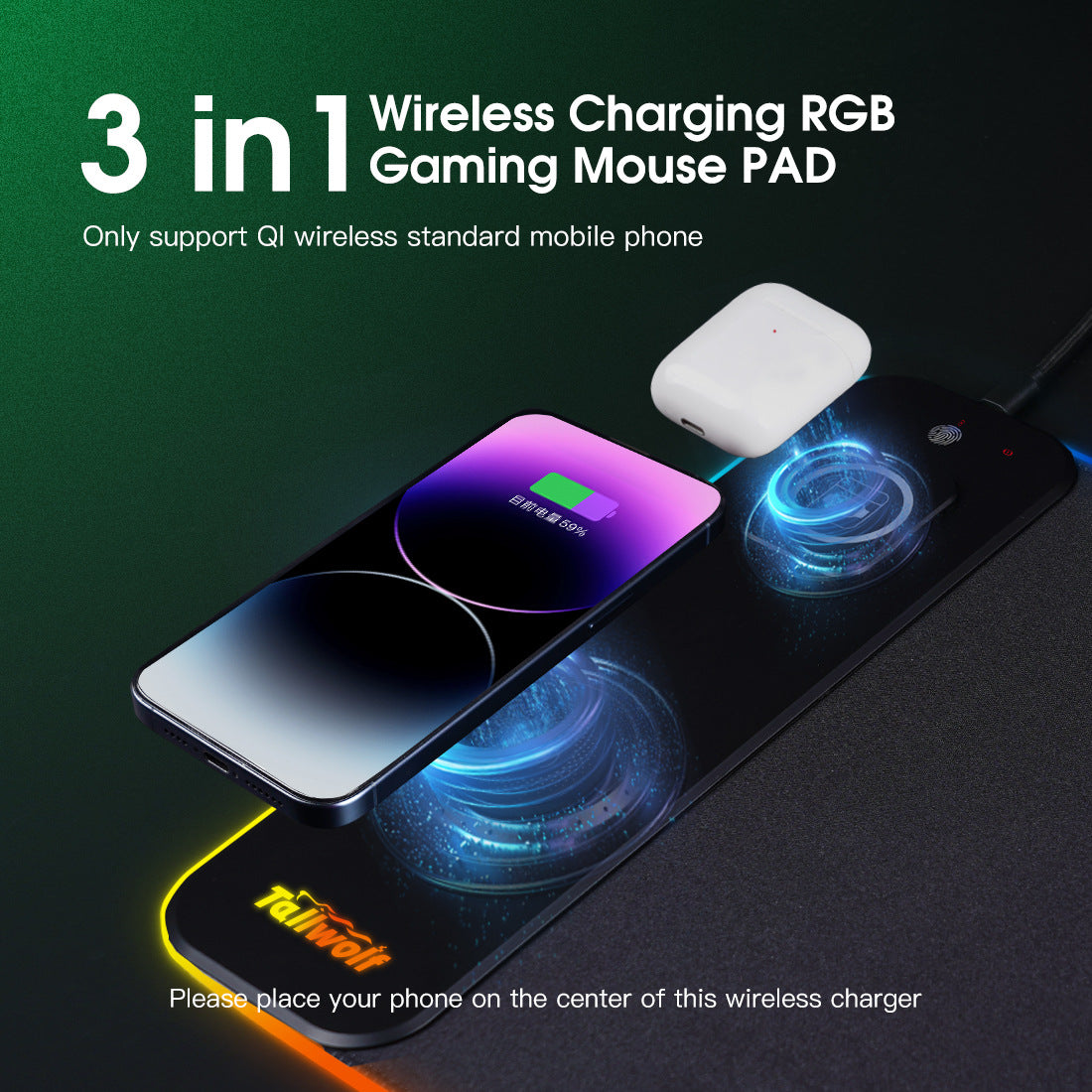 3 In 1 Magnetic Wireless Charging Mouse Pad With Luminous Desk Pad