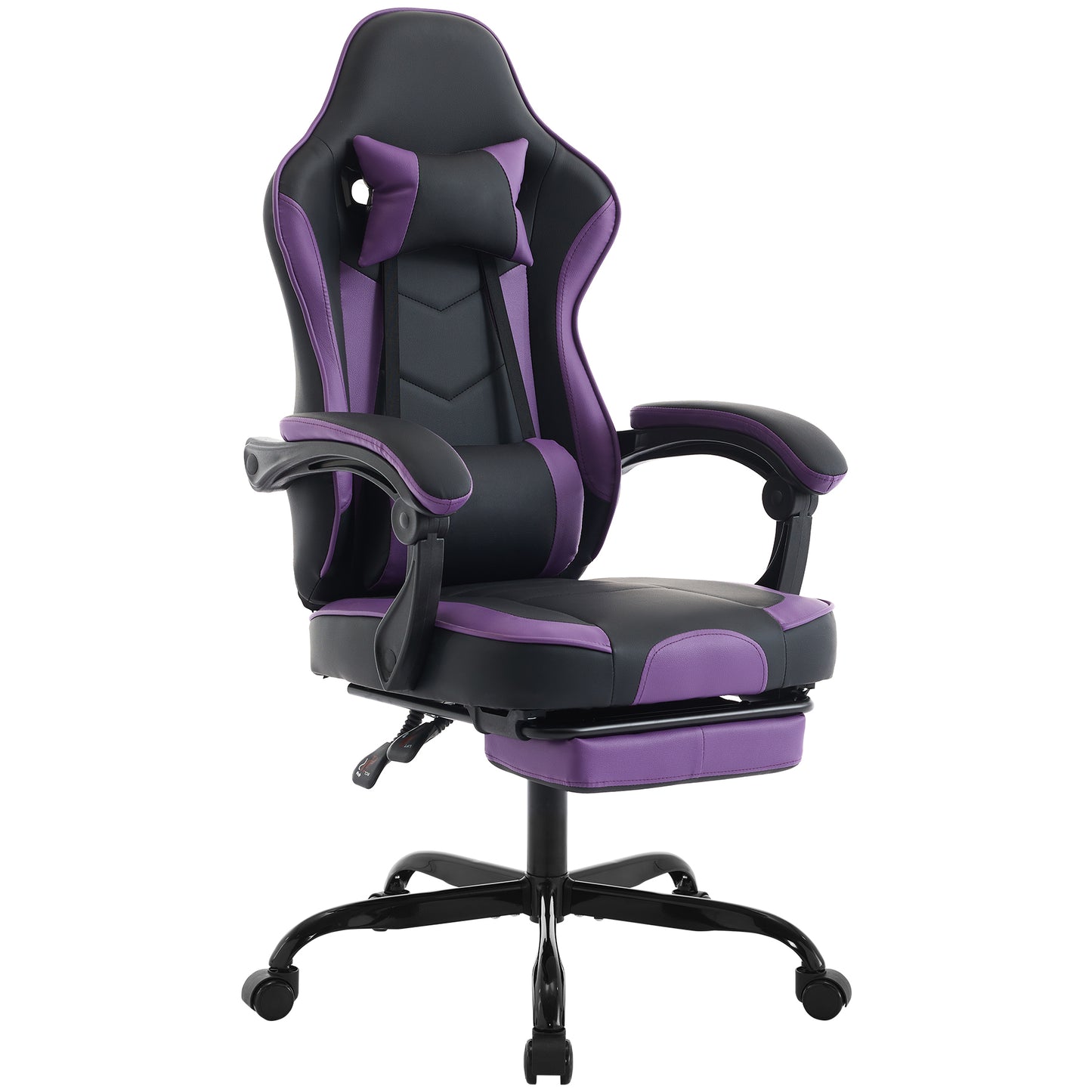 Ergonomic Gaming Chair With Footrest And Massage Lumbar Support Height Adjustable Black Purple