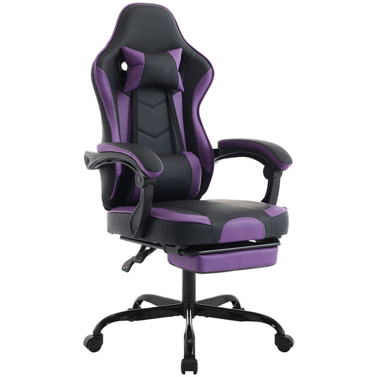Ergonomic Gaming Chair With Footrest And Massage Lumbar Support Height Adjustable Black Purple