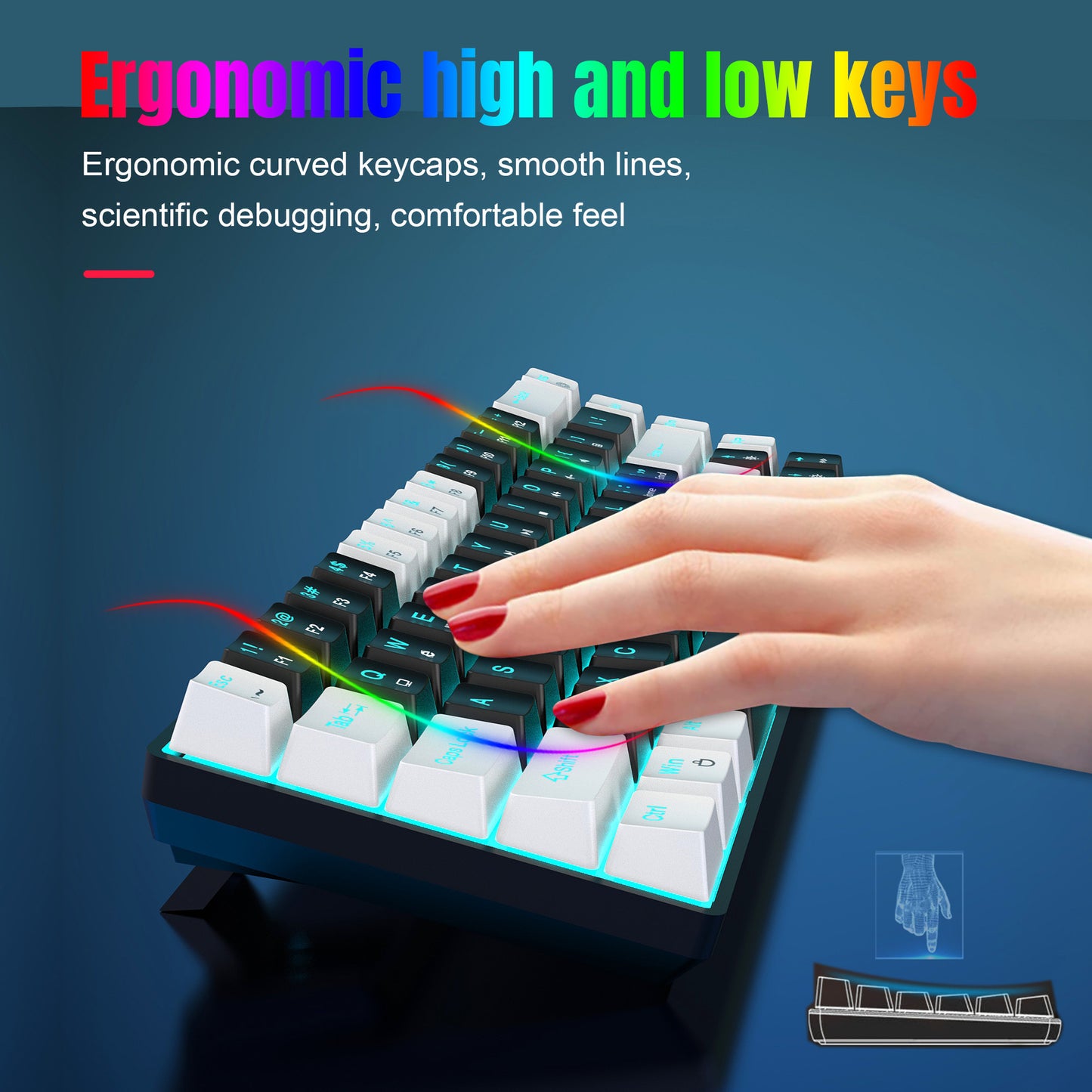 60% Mechanical Keyboard with Customizable Color Blocked Keycaps - 68 Keys