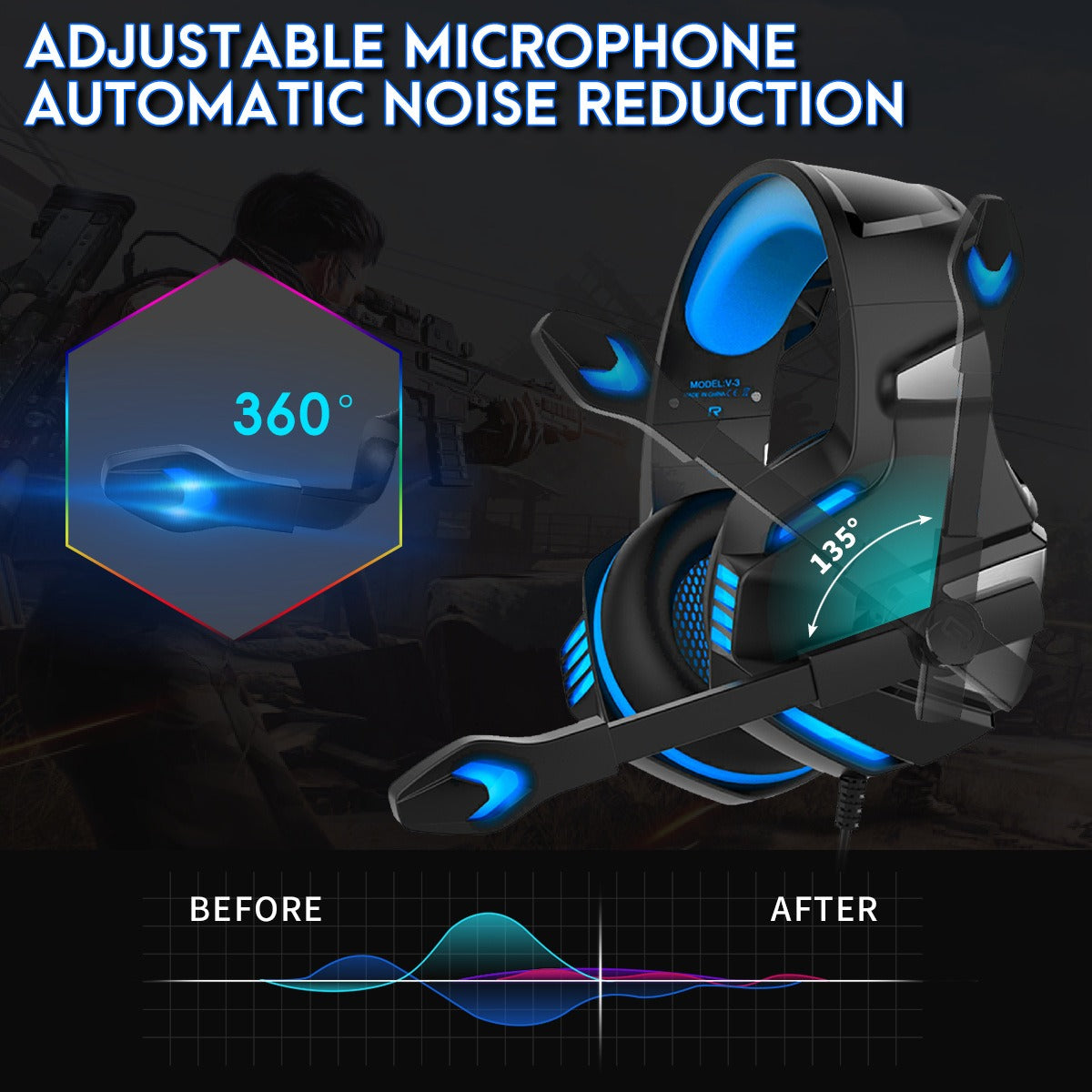 Head Mounted Gaming Headphones with RGB Lighting - Wired