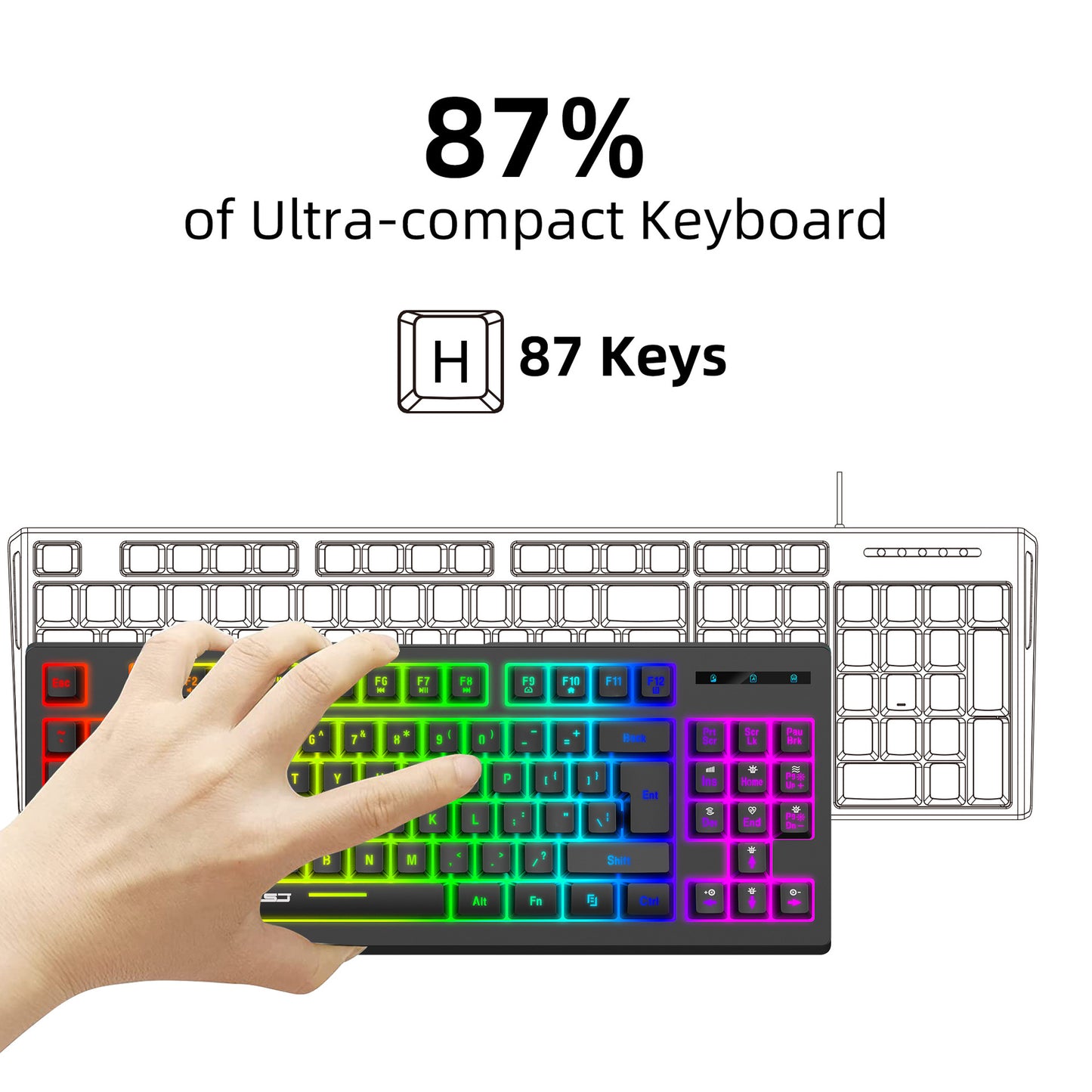 87-Key Wireless 2.4G Film Keyboard RGB Backlit Wireless Keyboard