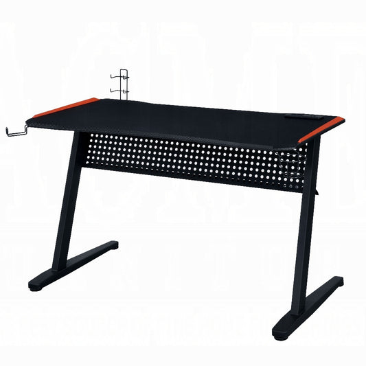 Black and Red Gaming Desk With LED Light And USB Port And Open Leg Design