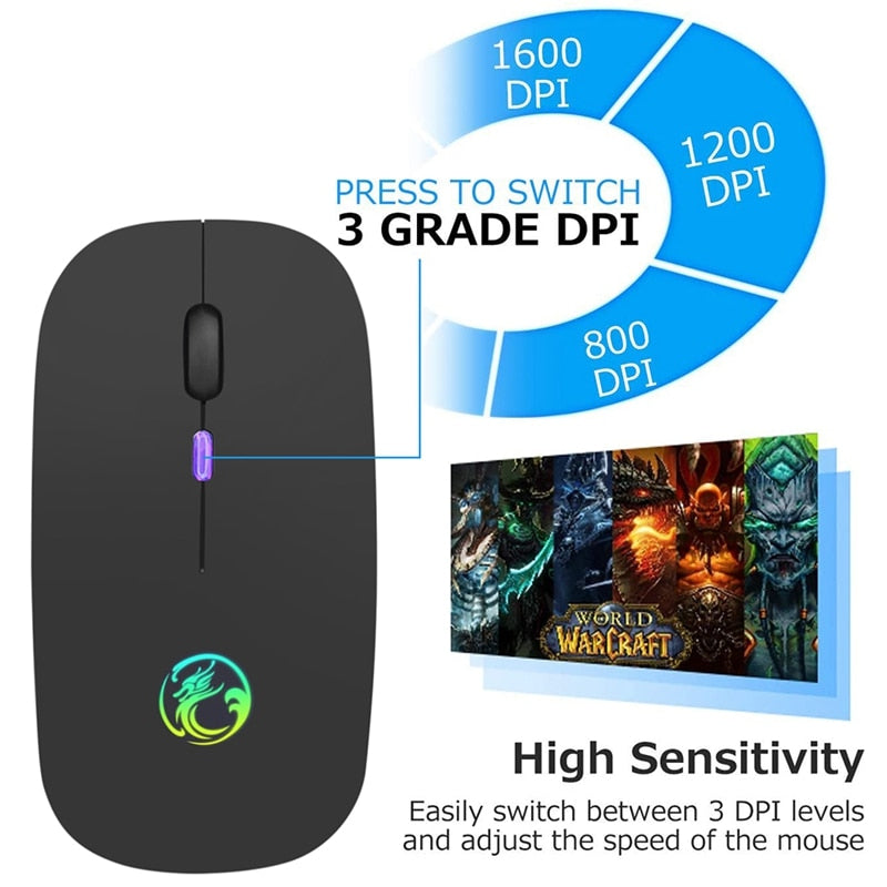 Wireless RGB Rechargeable Mouse - Ergonomic & Silent