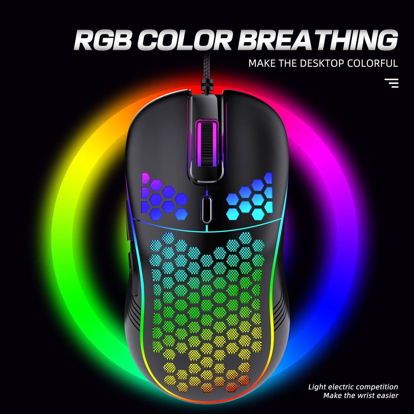 Wired Mesh Gaming Mouse with Glowing Lights