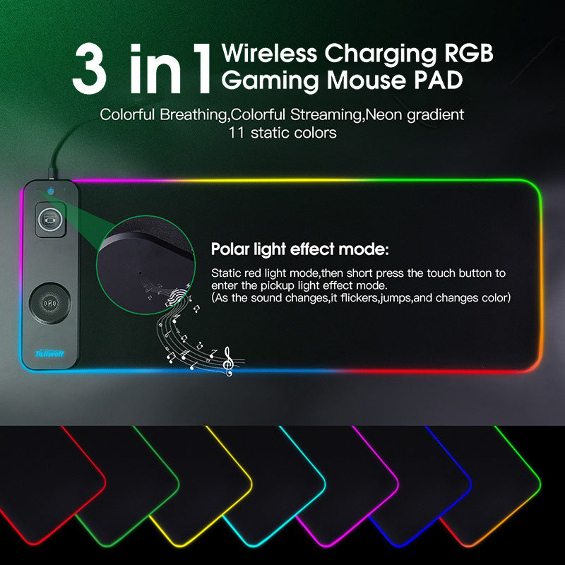 3 In 1 Magnetic Wireless Charging Mouse Pad With Luminous Desk Pad