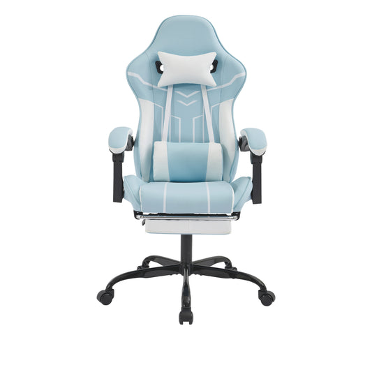 Ergonomic Gaming Chair With Footrest And Lumbar Support - Blue/White
