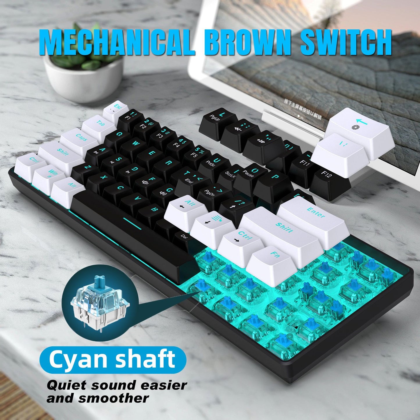61-Key Mechanical Keyboard  - Backlit Blue Axis Gaming Keyboard